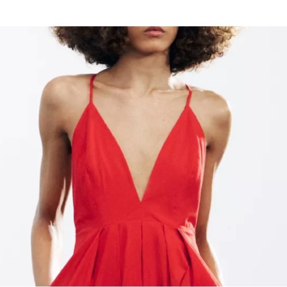 Zara Red Pleated Halter Maxi Dress